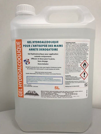 Gel hydroalcoolique désinfectant 5 L - Clean Equipements
